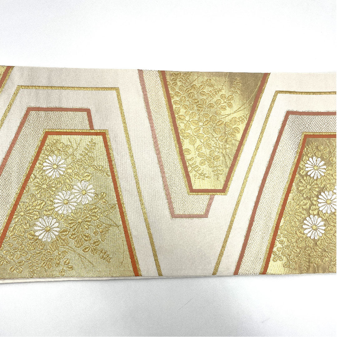 袋帯 渡文 全通 帯丈432cm 正絹 Aランク 全通 フォーマル 白系 1123003733311