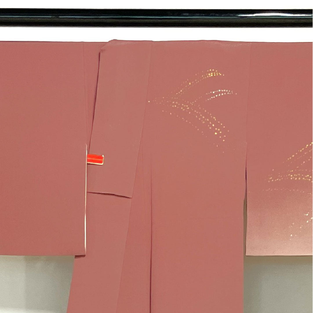 Homongi (formal kimono) Length 161.5cm Sleeve length 62.5cm Light purple Living national treasure Fukuda Yoshishige Abstract pattern Gold leaf finish Pure silk S rank Pink 1112002002413