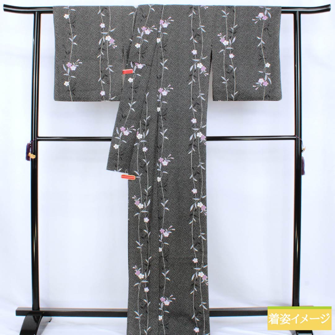 Komon Polyester Rank S Length 168cm Sleeve-to-sleeve 68.5cm Unlined Katagami Sakura Polka Dots Washable Kimono Black 1115008002510