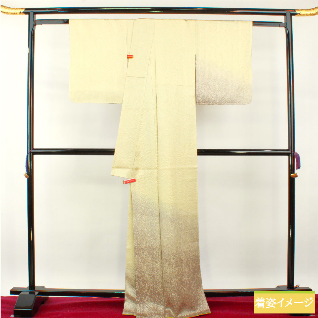 Homongi, pure silk, lined, length 167.5cm, sleeve length 65cm, pale yellow, tornado tie-dye, with basting thread, unused, S rank, cream color, 1112003972515