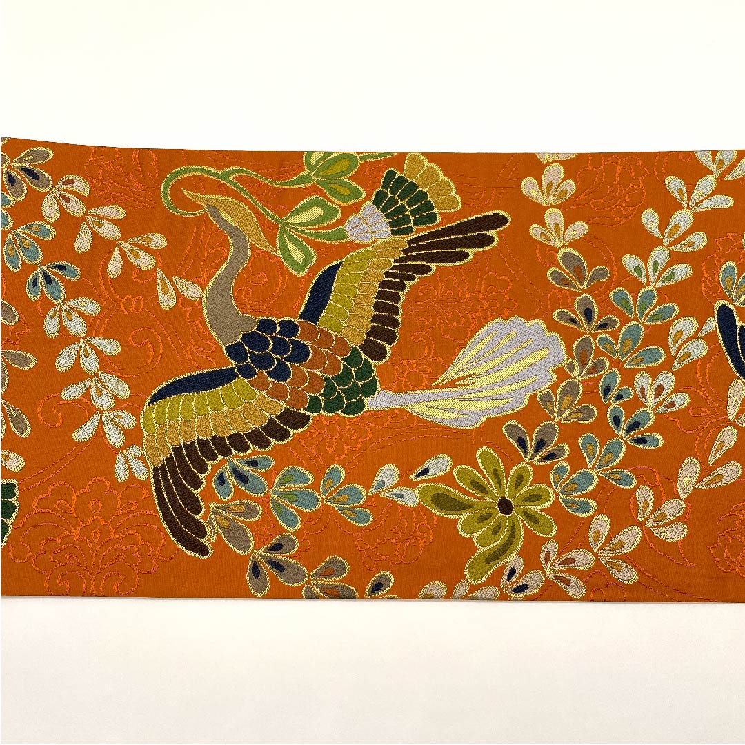 袋帯 人参色（にんじんいろ） 鳳凰 白綾苑大庭 帯丈432cm 正絹 Sランク 六通 フォーマル 橙系 1123008912326