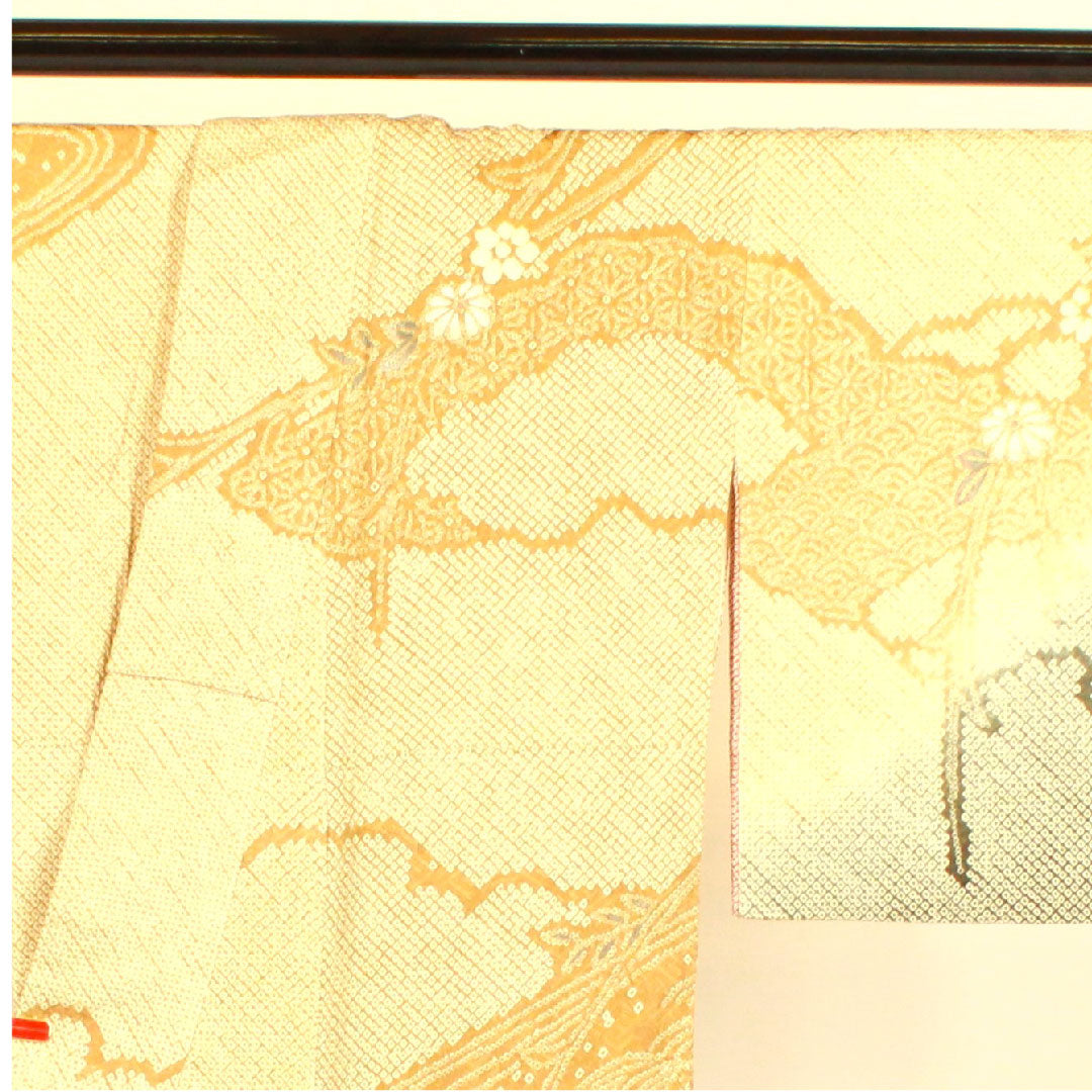 訪問着 袷 身丈167cm 裄丈69cm 総絞り 刺繍 吉祥文様 正絹 Sランク 黄系 1112000562523