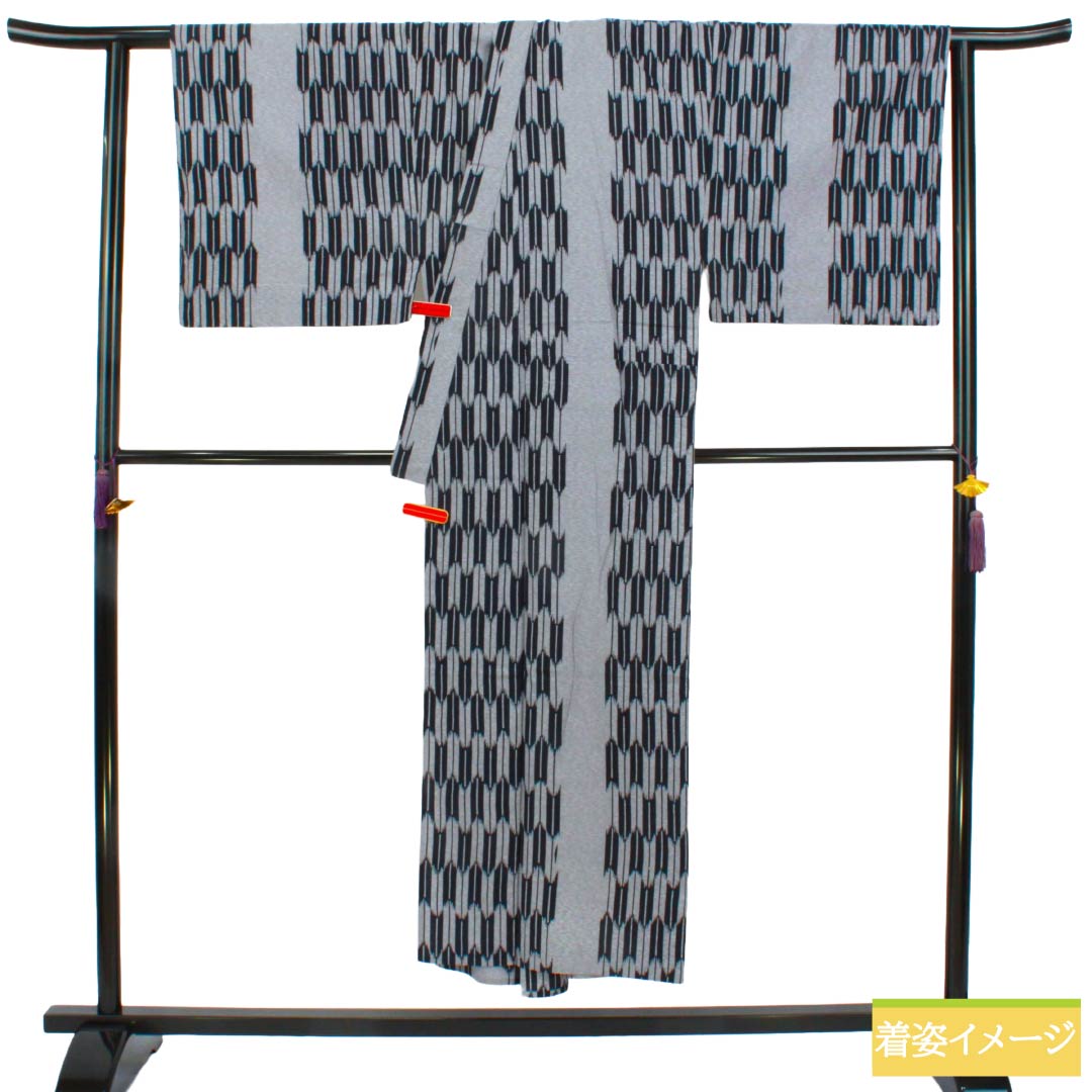 メンズ浴衣 木綿 Aランク 身丈147cm 裄丈73cm 水銀色（すいぎんいろ） 矢絣 単衣 グレー系 1138001013422