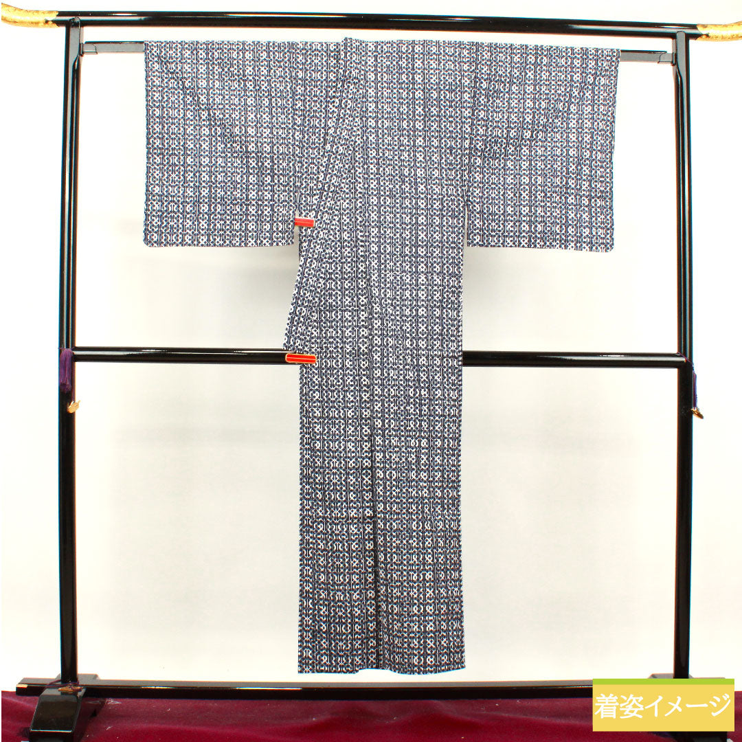浴衣 木綿 身丈150cm 裄丈69.5cm Aランク 単衣 紺系 濃紺色（のうこんいろ） 男物 𠮷原つなぎ 1118004923518