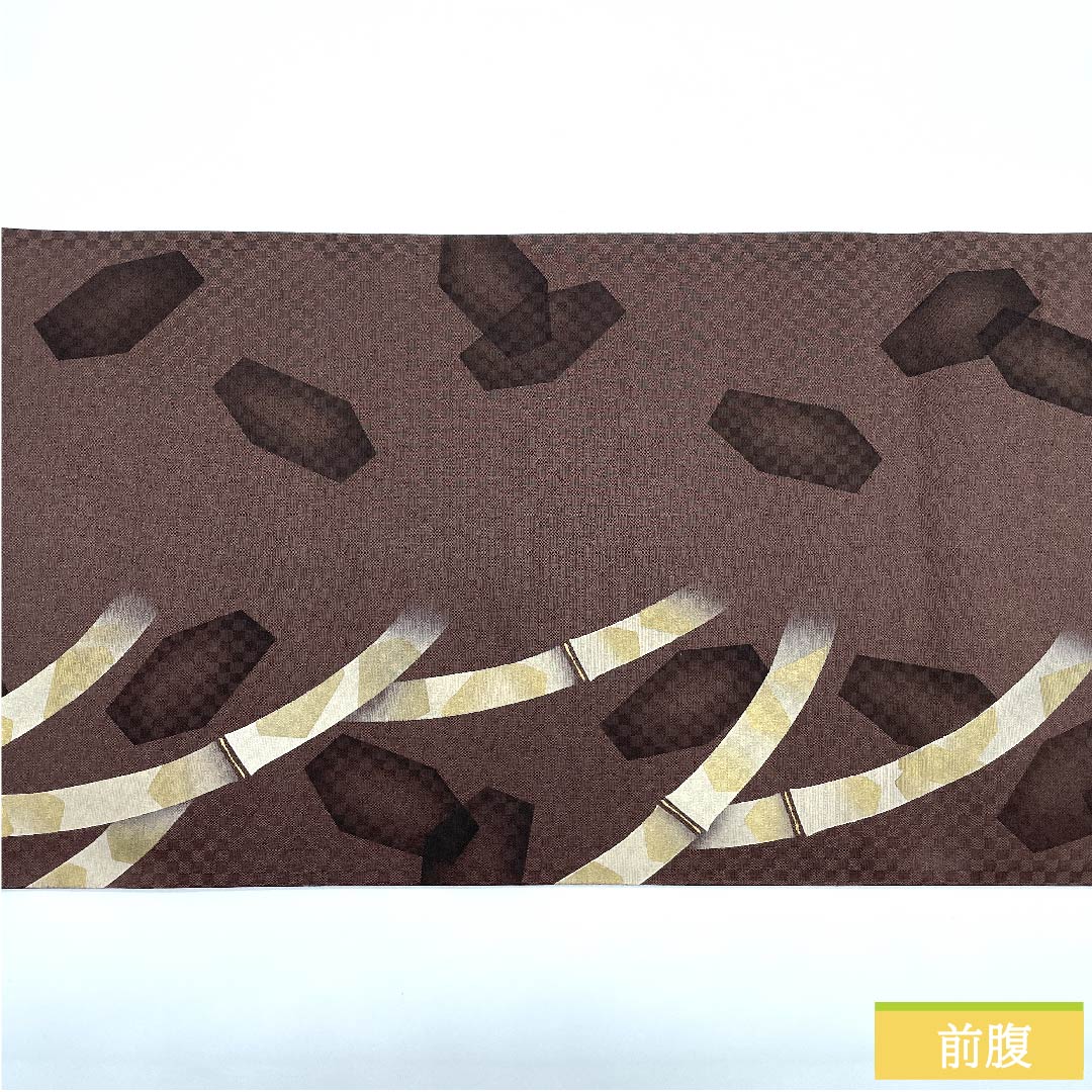 袋帯 紅檜皮色（べにひわだいろ） 竹 市松 染め帯 帯丈446cm 正絹 Sランク ポイント柄 カジュアル 茶系 1123010542314