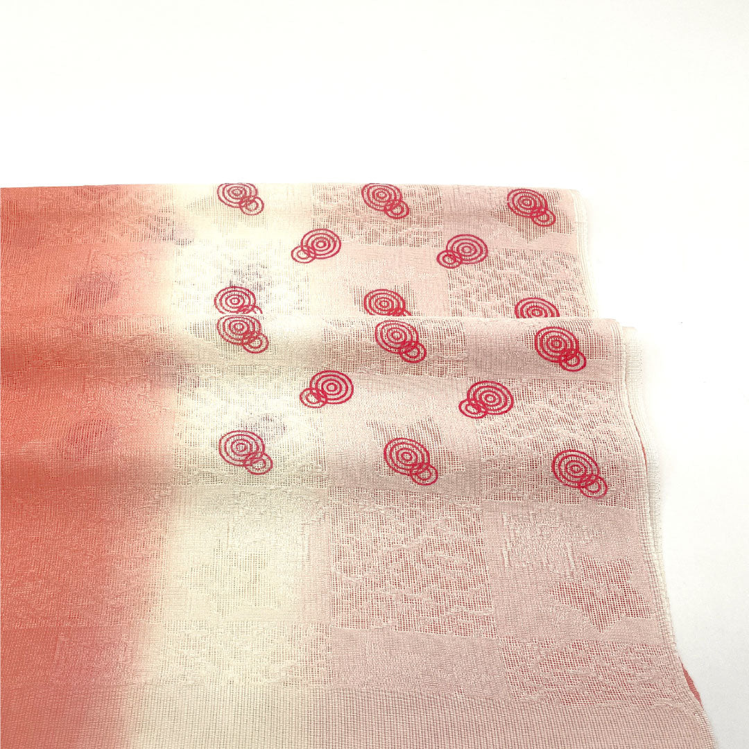 (Like New) Silk Obiage (Sash) - New, Casual, Light Pink Plum Blossom Color, Summer, Geometric Pattern, Round and Round, Approximately 182cm Long, Approximately 29cm Wide, Pink, Item Number: 1136001551913