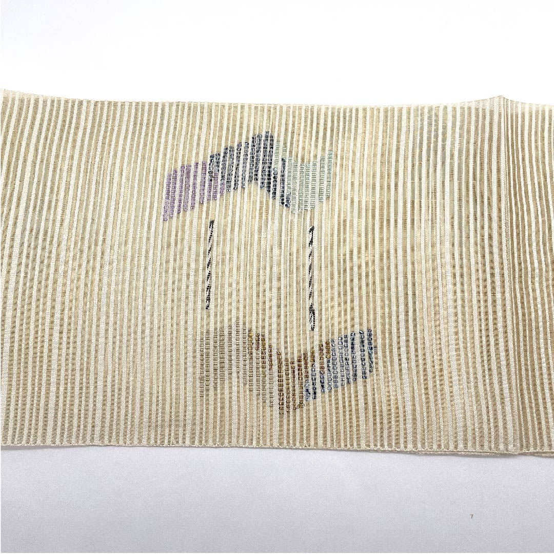 名古屋帯 生成り色 夏帯 絽 抽象模様 西陣織 帯丈376cm 正絹 Sランク ポイント柄 カジュアル クリーム系 1124003882315  開き仕立て