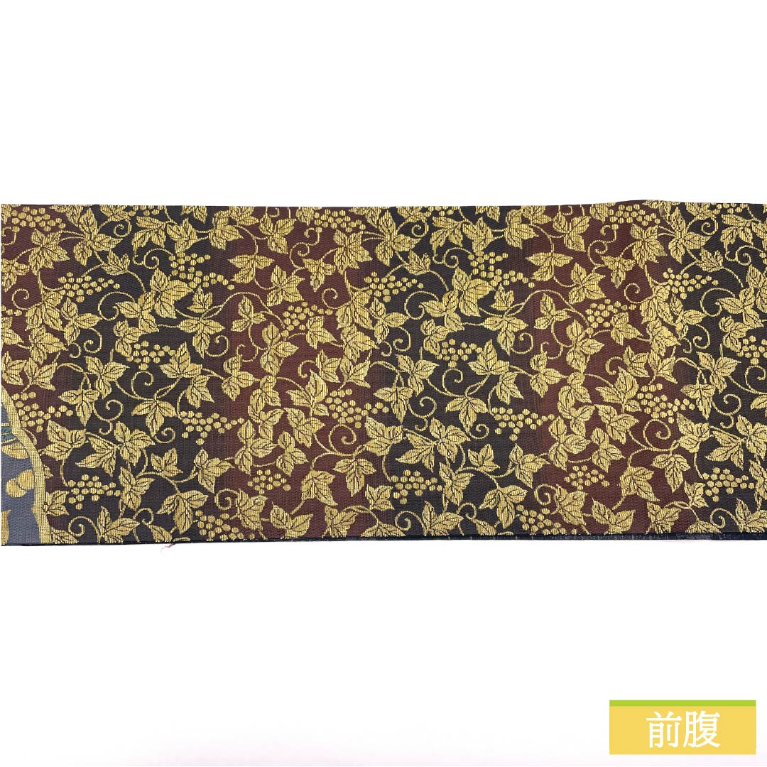 A-Rank Pure Silk Obi (Sash), Shakujo-iro (Tin-Tsuki) with Wana-ori (Wa-na) and Grape Arabesque Pattern, Length 476cm, Six-Ply, Formal, Gray, Item Number 1123015233422