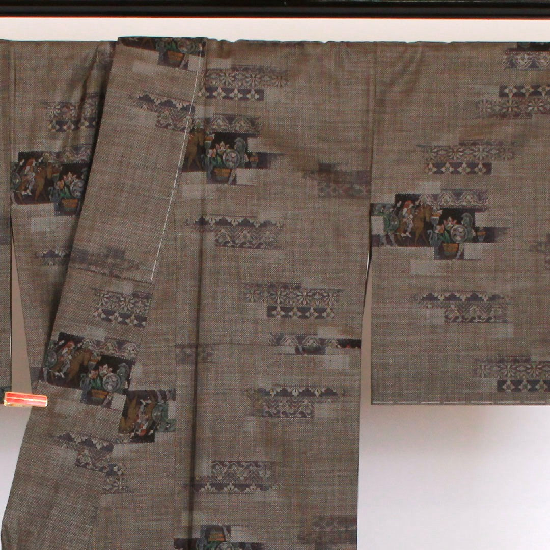 大島紬 身丈156cm 裄丈65cm 9マルキ 正絹 Sランク 袷 茶系 1116000492314