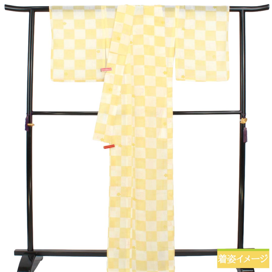 ❤️春待ち正絹小紋　総絞りクリームyellowトールサイズ　新品保管品　畳紙付き リサイクル着物】夏物 ポリエステル 小紋 Sランク 身丈167.5cm 裄丈