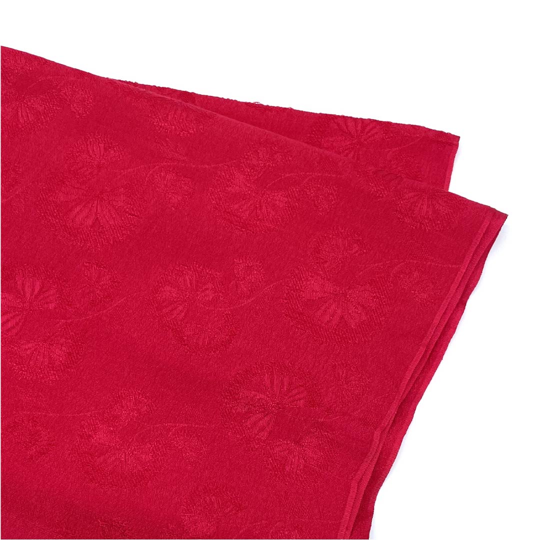 帯揚げ 正絹 カジュアル 紅赤色（べにあかいろ） 花 長さ約176cm 幅約27.5cm Sランク 赤系 1136000442912