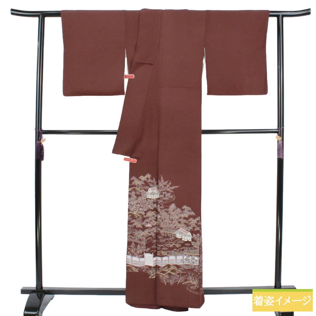 色留袖 正絹 Sランク 身丈159.5cm 裄丈68cm 袷 紅檜皮色（べにひわだいろ） 京友禅 茶屋辻 三つ紋 丸に花菱 作家物 三つ紋 茶系 1111002232314