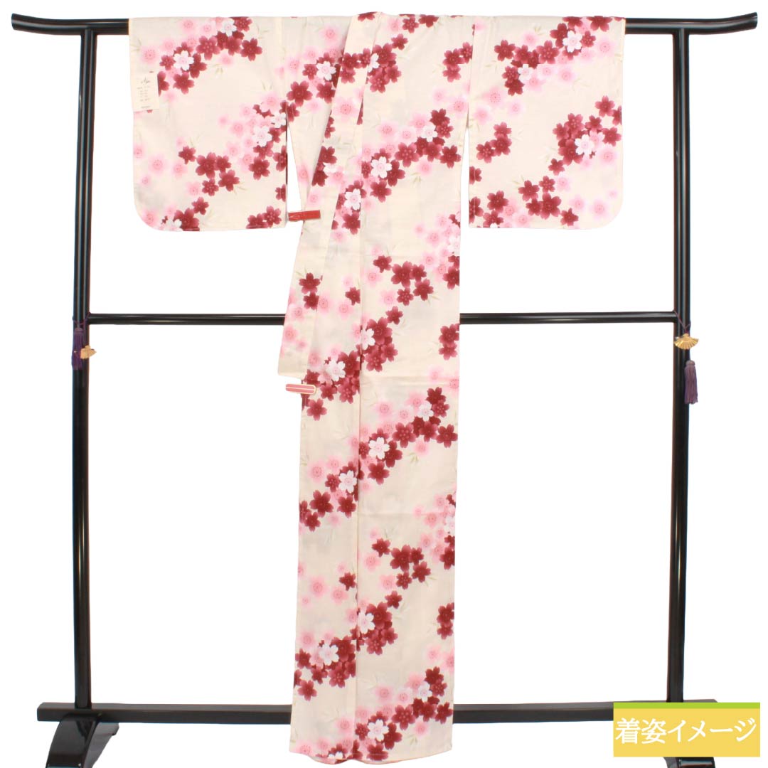 浴衣 木綿 Sランク 身丈163cm 裄丈66cm 薄肉色（うすにくいろ） 型染 桜 単衣 ピンク系 1118006992413