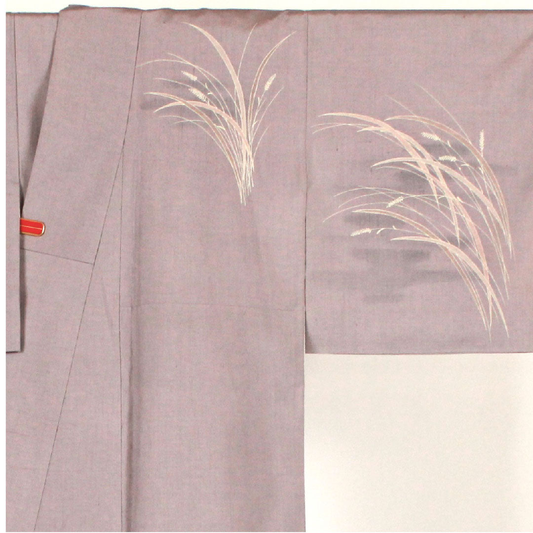 Homongi (formal kimono) Length 161cm Sleeve length 66cm Awning pattern Tsumugi fabric Pure silk S rank Purple 1112000762420