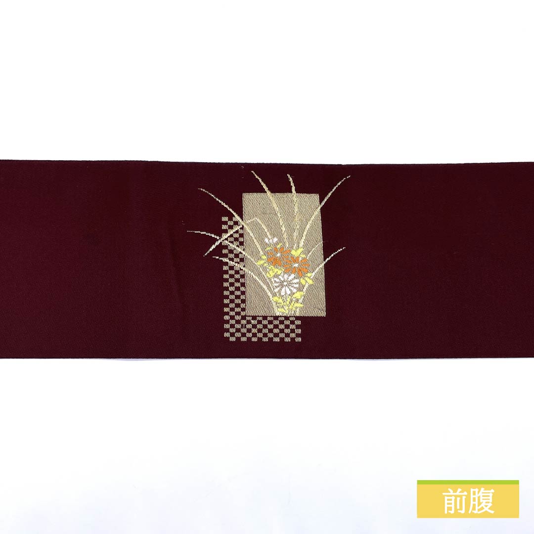 名古屋帯 木蘭色（もくらんいろ） 花模様 市松 鱗 帯丈359cm 正絹 Aランク ポイント柄 セミフォーマル 紫系 1124008363320 名古屋仕立て