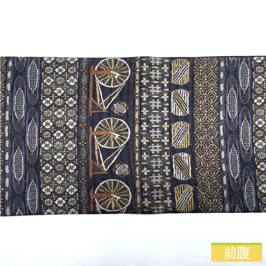 袋帯 正絹 紺滅色（こんけしいろ） 機織り 糸巻き 花模様 帯丈440cm Sランク 六通 カジュアル グレー系 1123013022322