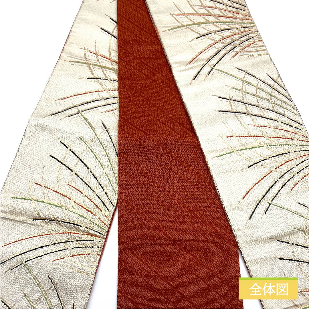 （未仕立）半幅帯 ポリエステル 白土色（しらつちいろ） 幾何学模様 帯丈348cm クリーム系 Sランク 1125001032315