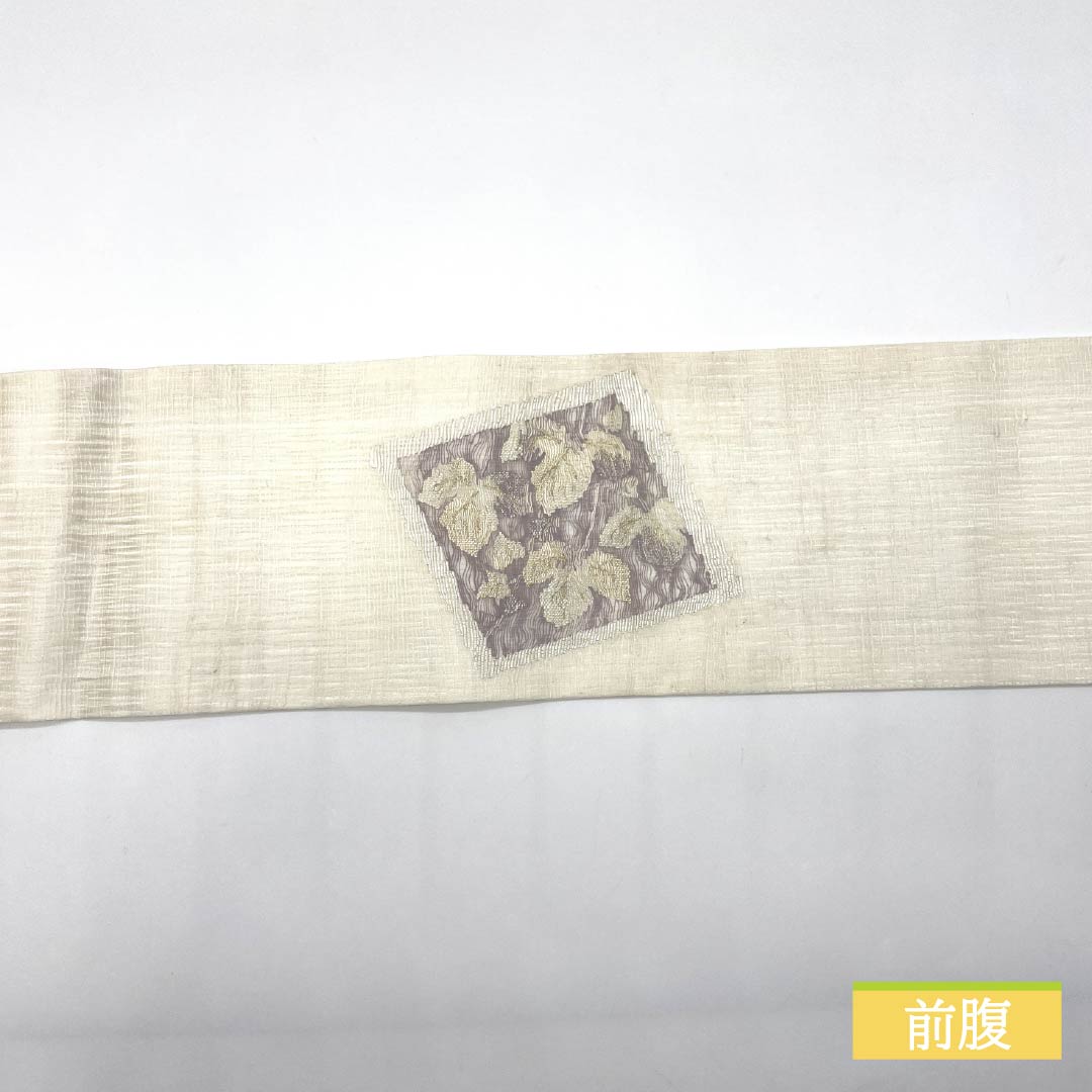 名古屋帯 正絹 胡粉色（ごふんいろ） すくい織 色紙 桔梗 夏帯 帯丈369cm Sランク ポイント柄 セミフォーマル 白系 1124006812311 名古屋仕立て