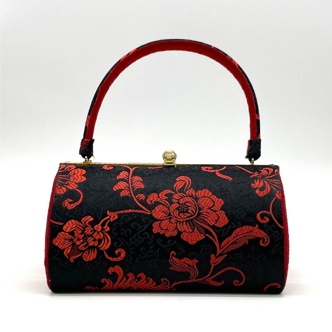 リサイクル着物】和装バッグ カジュアル 黒色（くろいろ） 花柄