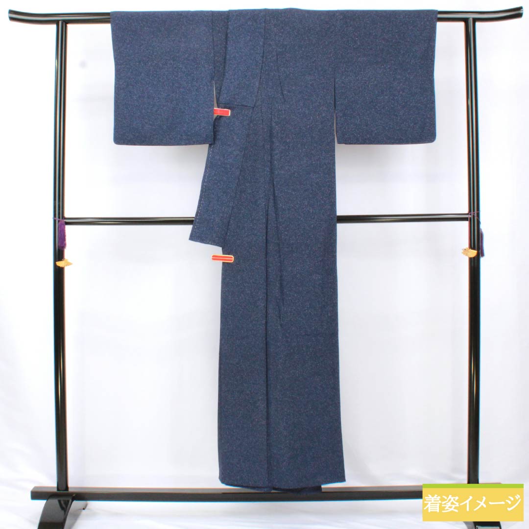 小紋 正絹 Sランク 身丈150.5cm 裄丈65cm 単衣 紺色（こんいろ） 一つ紋 蔦 タタキ染 紺系 1115007002118