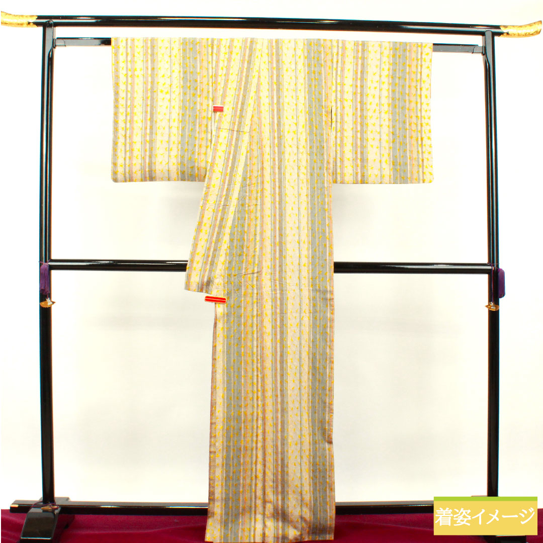 小紋 正絹 身丈165.5cm 裄丈64cm 袷  紬地 絞り 縞  Sランク グラデーション系 1115003652599