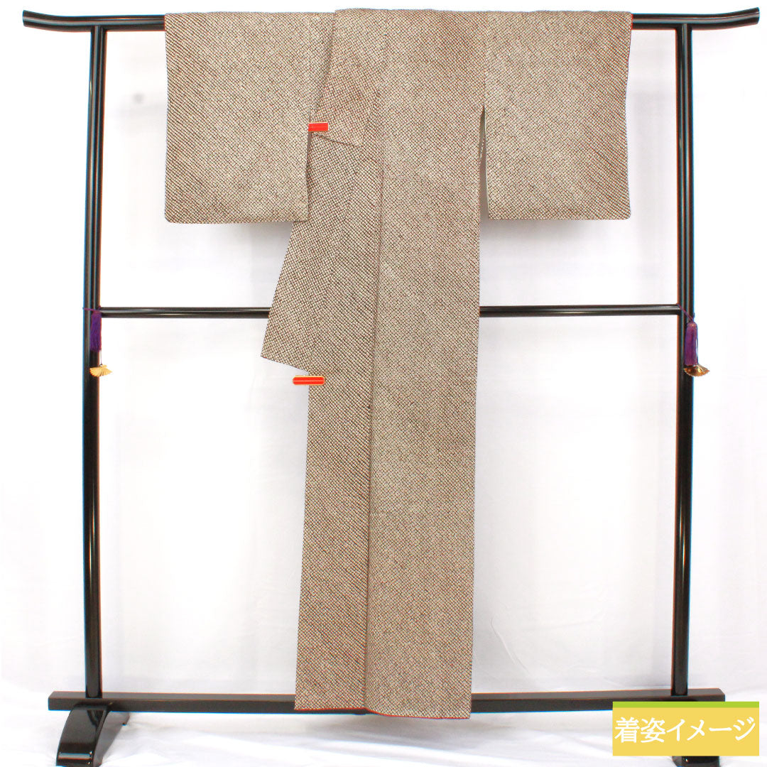 小紋 正絹 身丈156cm 裄丈63.5cm 袷 総絞り 疋田絞り Aランク 黒系 1115004633310