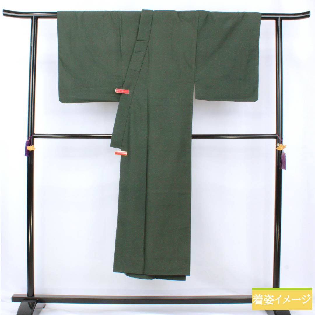 男物 正絹 Sランク 身丈140.5cm 裄丈68cm 納戸茶色（なんどちゃいろ） ひげ紬 袷 緑系 1119001352419