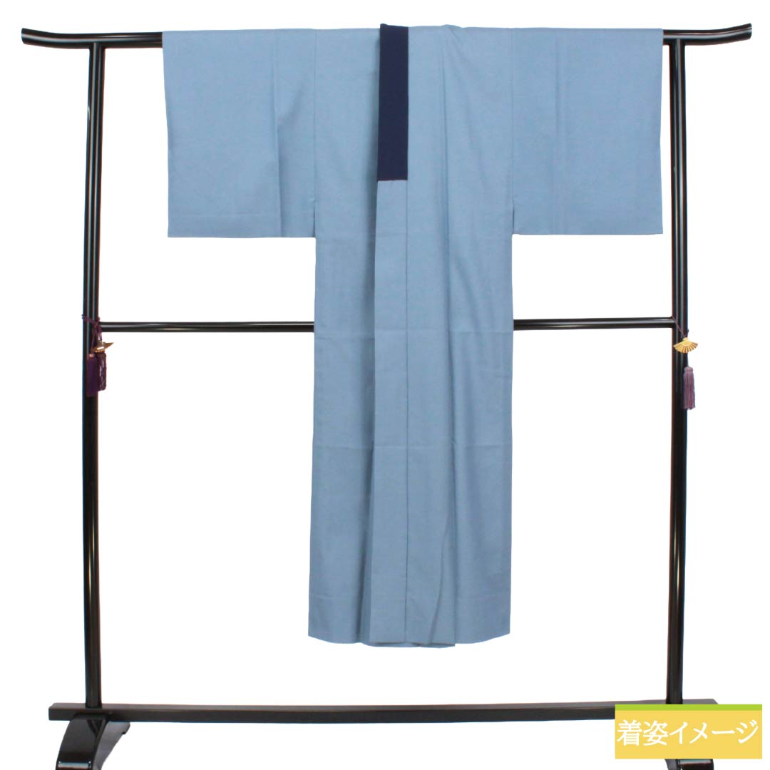 メンズ襦袢 ポリエステル Sランク 身丈137.5cm 裄丈68cm 朧花色（おぼろはないろ） 風景画 単衣 青系 1140000922317