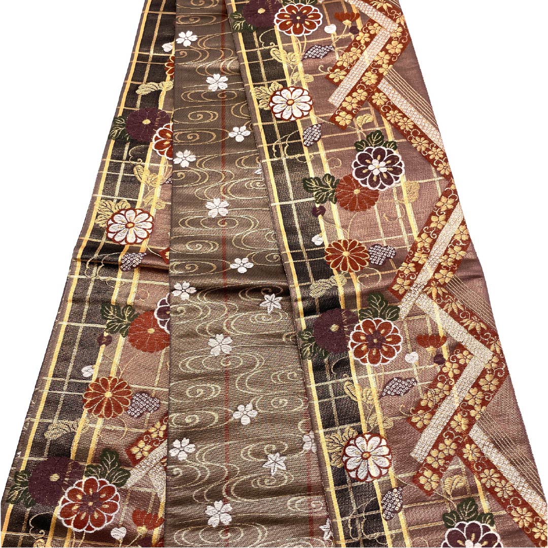 （未仕立）半幅帯 正絹 古典柄 花唐草 菊 帯丈438cm グラデーション系 Sランク 1125001792499