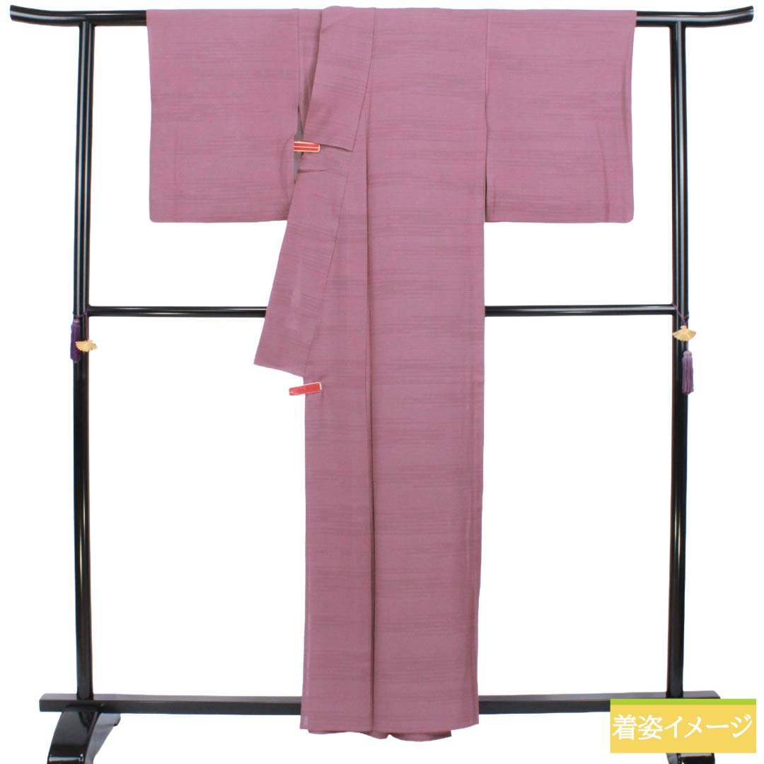 夏物 正絹 色無地 Aランク 身丈157.5cm 裄丈65.5cm 牡丹鼠色（ぼたんねずいろ） 素無地 向い蝶 一つ紋 絽 紫系 1132003483320