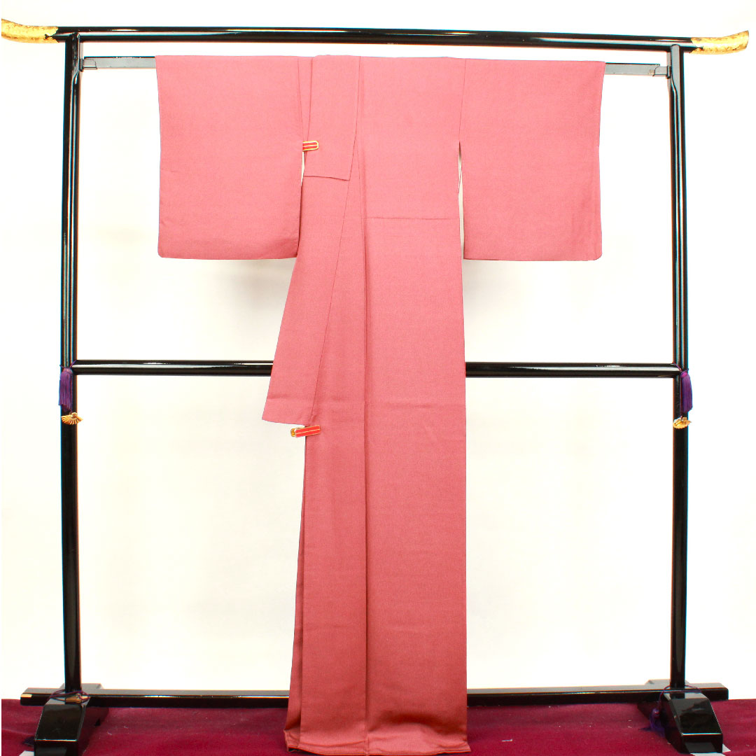 小紋 身丈172cm 裄丈67.5cm 袷  蘇芳色 江戸小紋 草木染 行儀  正絹 Sランク 赤系 1115003502612