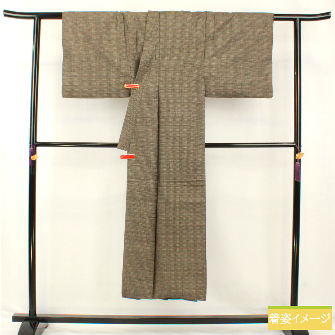 男物 正絹 Aランク 身丈144.5cm 裄丈67cm 大島紬 変り小絣 泥染  袷 茶系 1119001843414