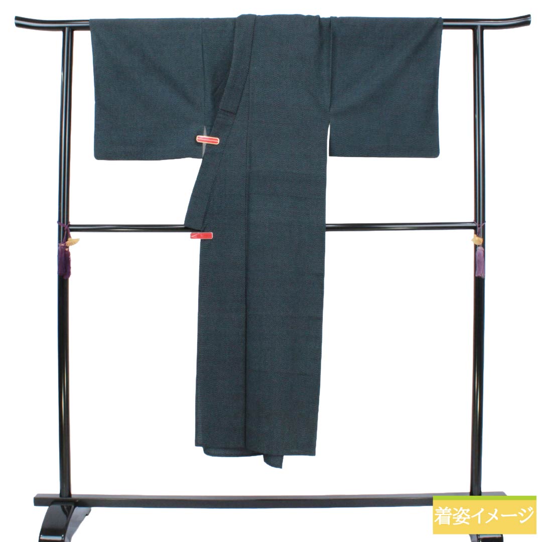 男物 正絹 Aランク 身丈139.5cm 裄丈71cm 青墨色（あおずみいろ） 塩沢紬 単衣 紺系 1119002433318