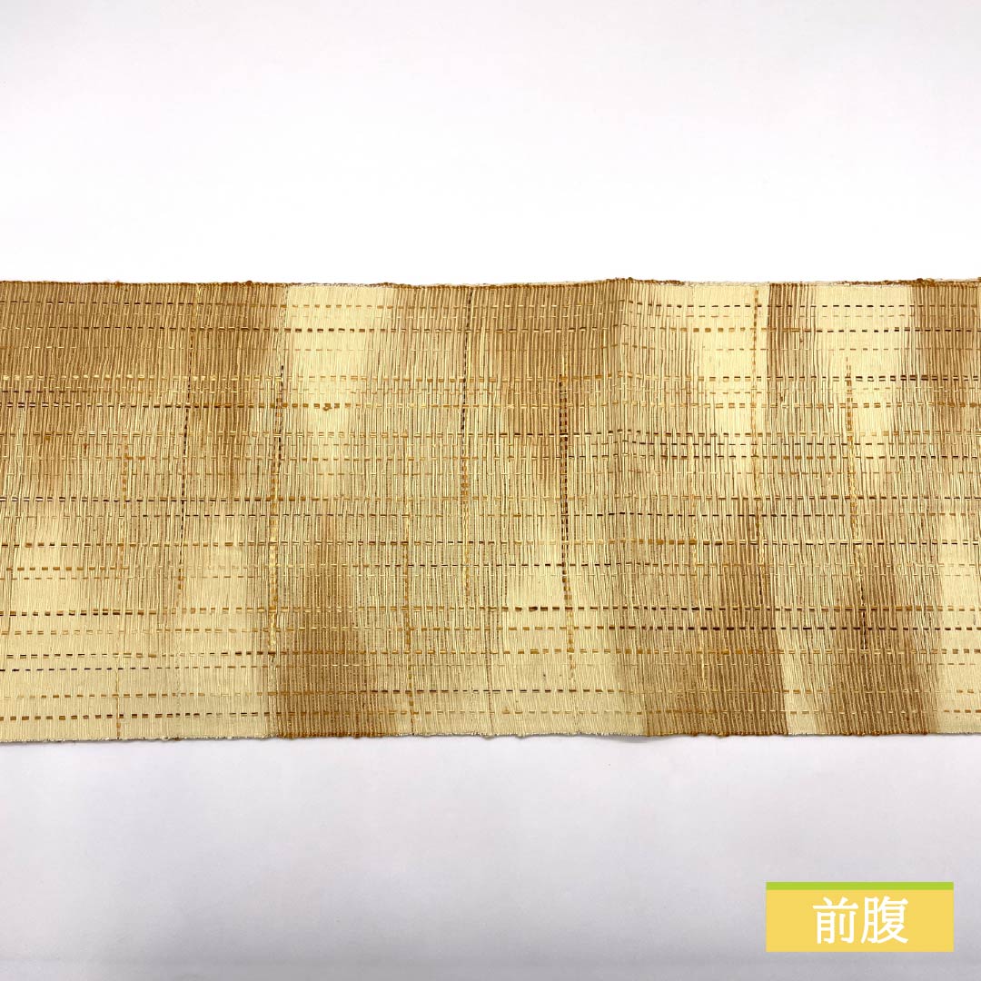 名古屋帯 薄卵色（うすたまごいろ） 紬地 幾何学模様 帯丈350cm 正絹 Sランク 全通 カジュアル ベージュ系 1124008092325 開き仕立て