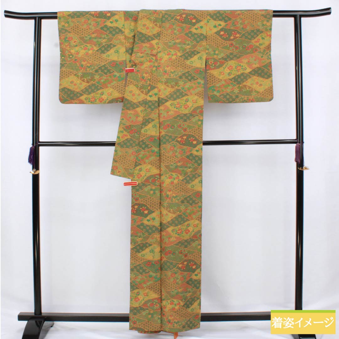 小紋 正絹 身丈159.5cm 裄丈66cm 袷 型染 割付 古典柄 Sランク グラデーション系 1115006082399