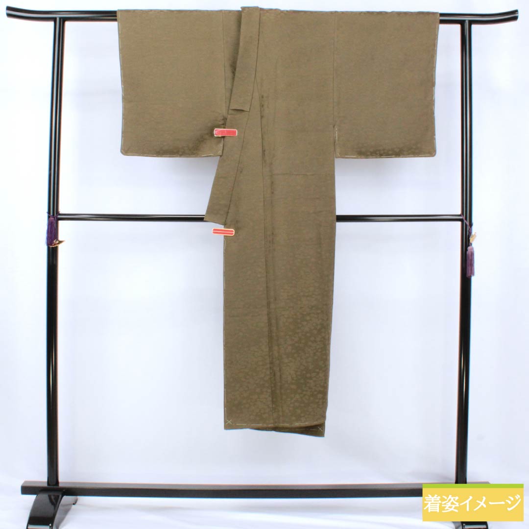 Men's silk S-rank kimono, length 130cm, sleeve length 66cm, soot-colored (susuiro) small flower pattern, lined, brown, with basting thread, product number 1119001452314