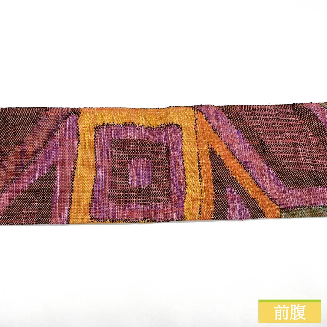 名古屋帯 正絹 Sランク 幾何学模様 紬地 帯丈359cm 六通 カジュアル グラデーション系 1124010722399 名古屋仕立て