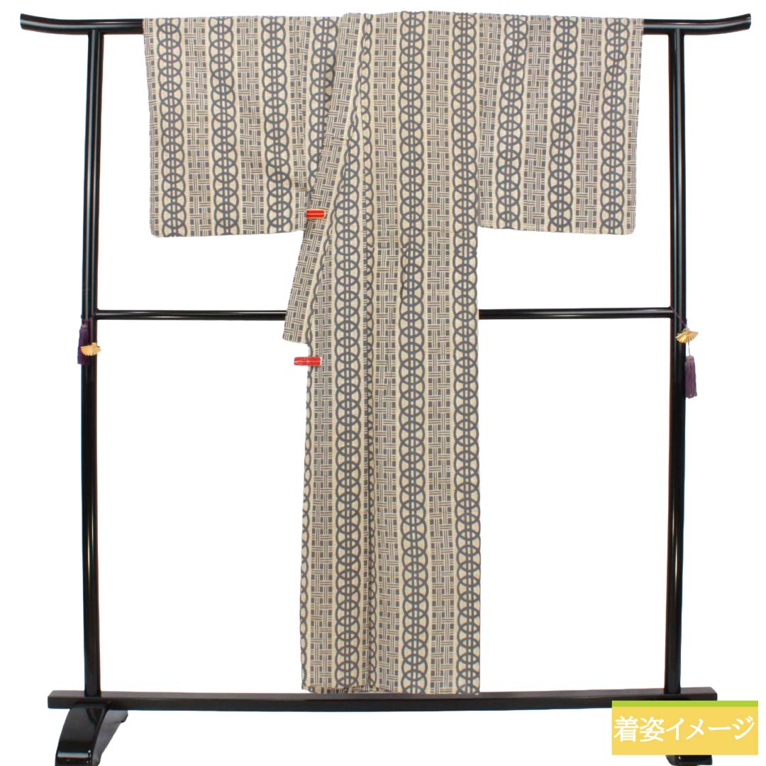 メンズ浴衣 木綿 Sランク 身丈152.5cm 裄丈71cm 砥粉色（とのこいろ） 抽象模様 単衣 ベージュ系 1138000722525