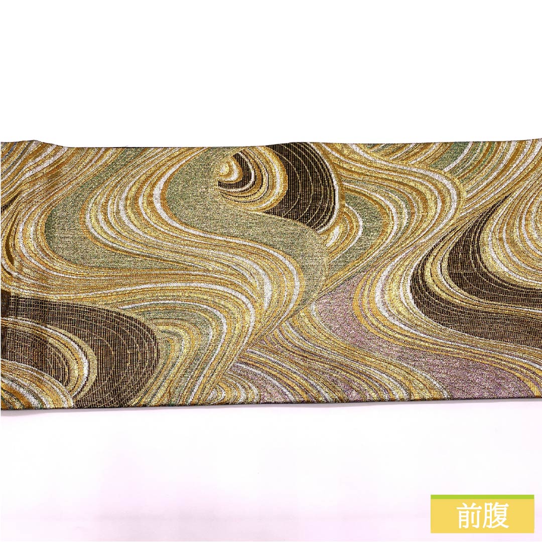 Fukuro Obi, Pure Silk, For Furisode, Flowing Water, Length 432cm, S Rank, Six-way, Formal, Gold, 1123013552321