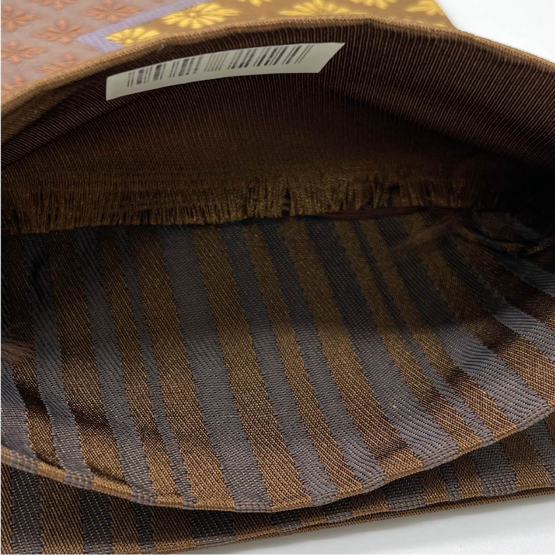 (Unmade) Half-width obi, polyester, Yokan color, Kikubishi pattern, obi length 400cm, brown, S rank, 1125001772414