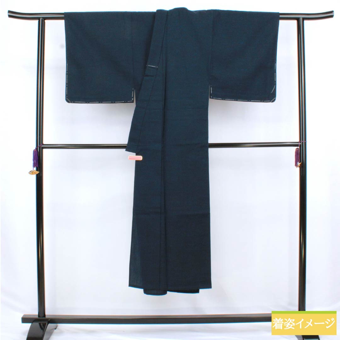 男物 ウール Sランク 身丈136cm 裄丈66.5cm  紺色（こんいろ）単衣 紺系 1119000902318