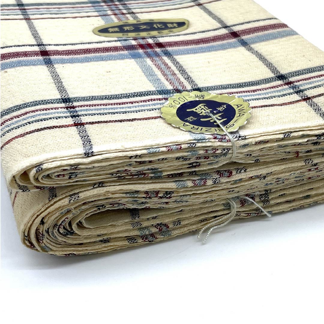 Yukata cloth, cotton, Awa Shijira, Important Intangible Cultural Property, True Indigo Dye, Obana color, S rank, beige, 1130000512925