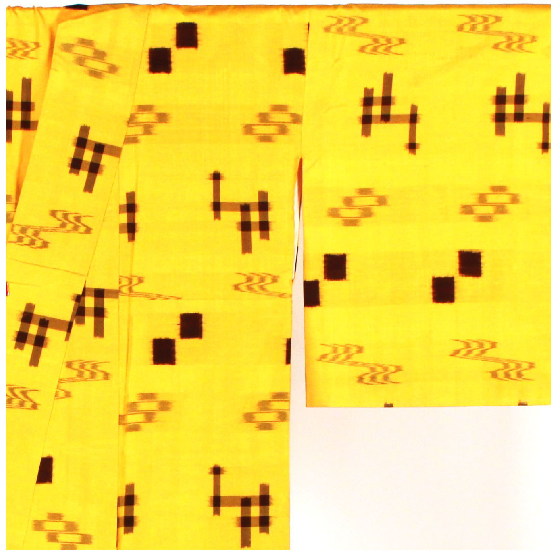 紬 身丈161cm 裄丈64cm 琉球絣 手織り 正絹 Aランク 袷 黄系 1116000983323