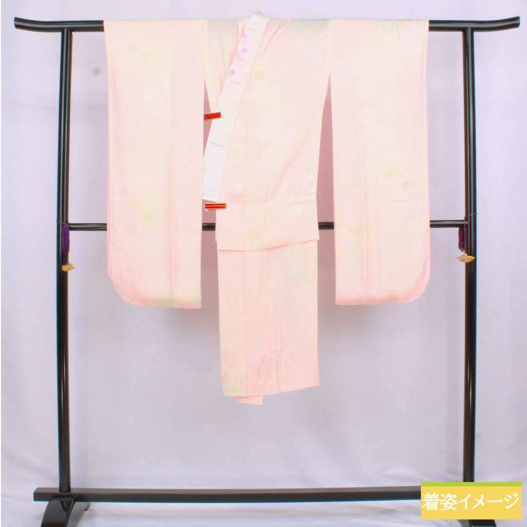 長襦袢 正絹 Aランク 身丈119cm 裄丈61cm 単衣 花 刺繡衿付き 身上げ有り ピンク系 1129000833113