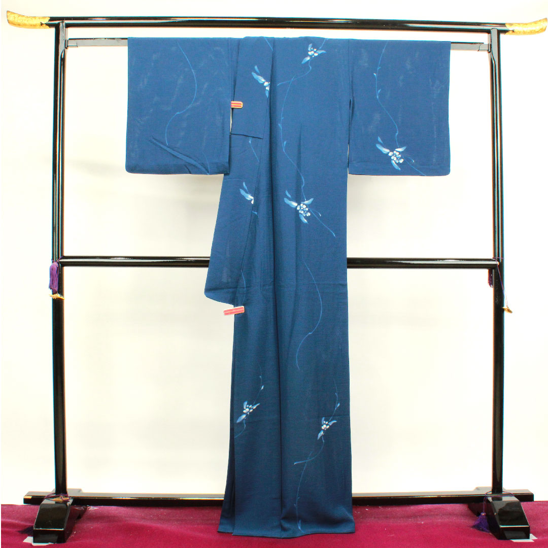 夏物 正絹 小紋 身丈166cm 裄丈66.5cm 鉄葡萄色（てつぶどういろ） 抽象模様  絽 Sランク 紺系 1132000662518