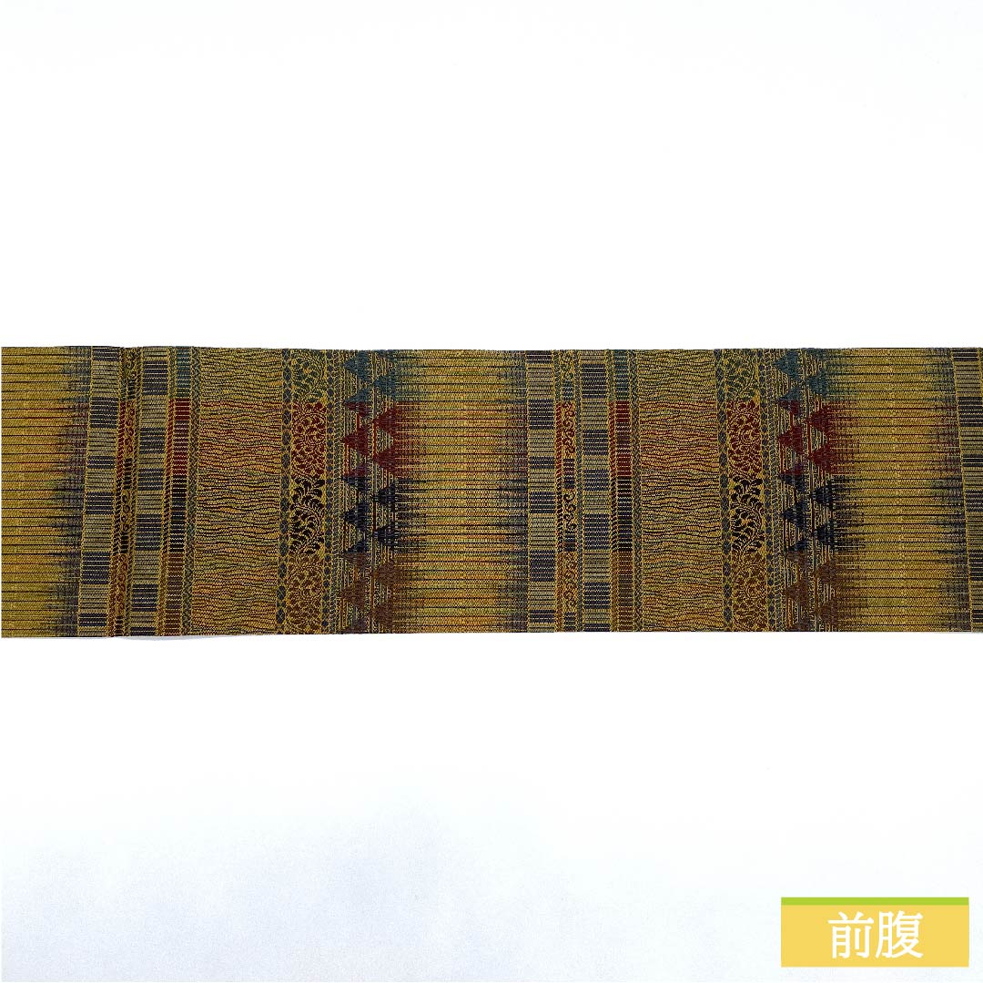 Nagoya obi, pure silk, mokuranjikiro (Mokuranjikiro), geometric pattern, long, obi length 370cm, S rank, full length, casual, brown, 1124006302314, Nagoya style