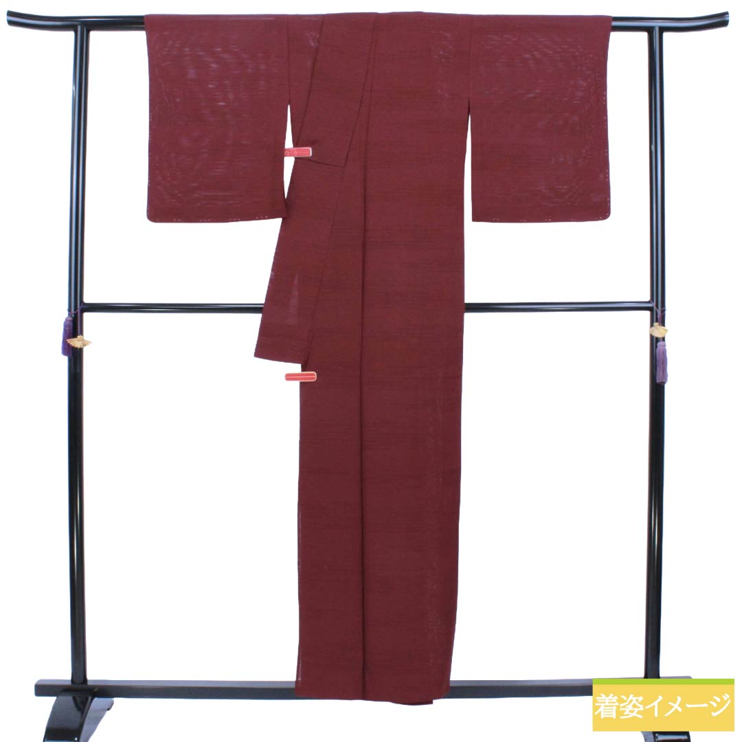 夏物 正絹 色無地 Sランク 身丈154.5cm 裄丈62cm 木蘭色（もくらんじき） 霞模様 五三桐 一つ紋 絽 紫系 1132003632220