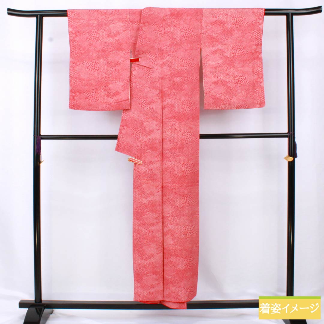 小紋 正絹 Aランク 身丈149.5cm 裄丈60cm 袷 柘榴色（ざくろいろ） 江戸小紋 裂取り 赤系 1115006943112