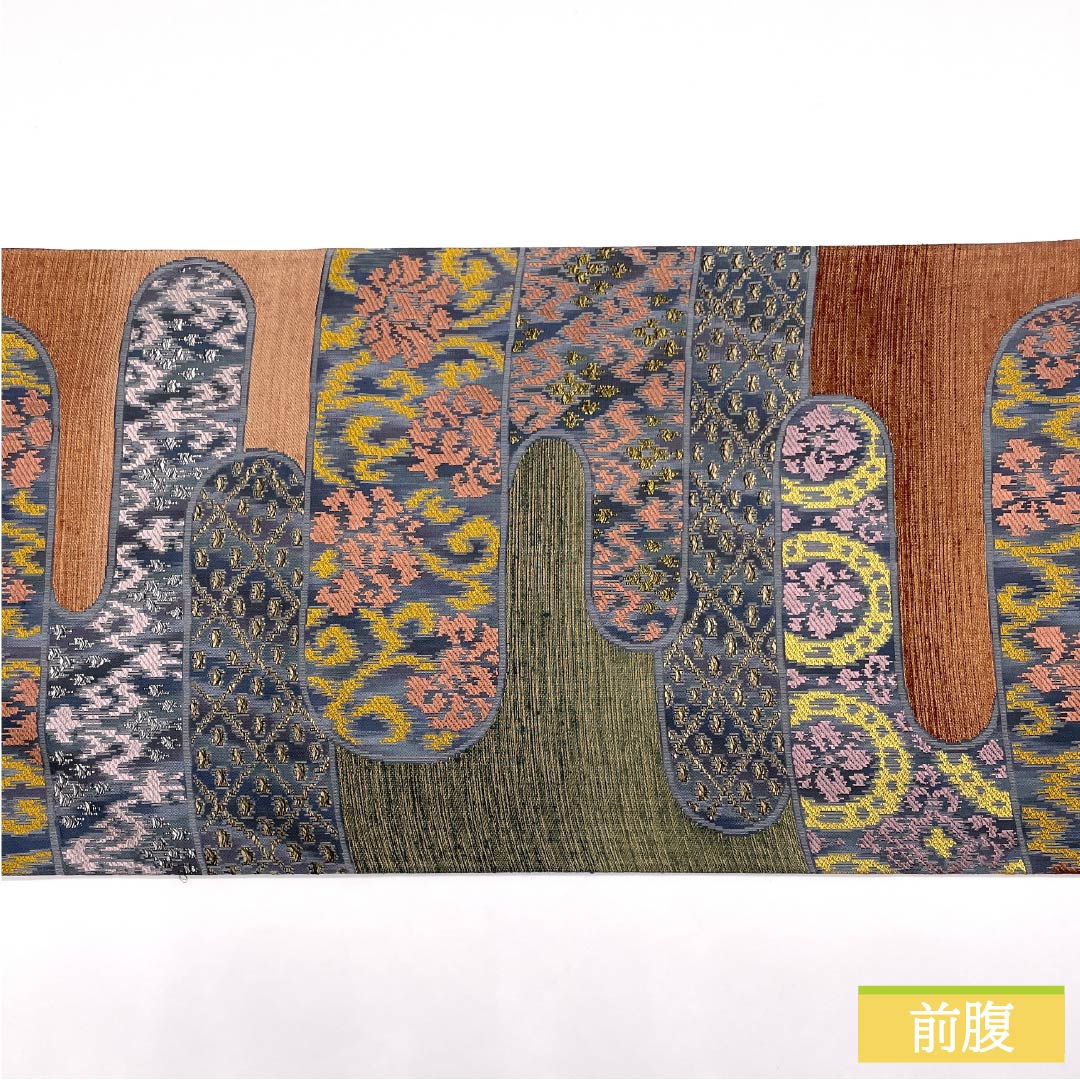 袋帯 正絹 花唐草 丸に花 横段 帯丈446cm Aランク 六通 カジュアル グラデーション系 1123012423399