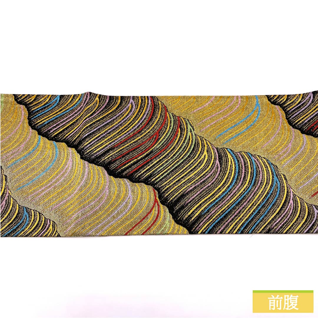 袋帯 正絹 振袖用 抽象模様 帯丈436cm Sランク 六通 フォーマル 金系 1123013572321